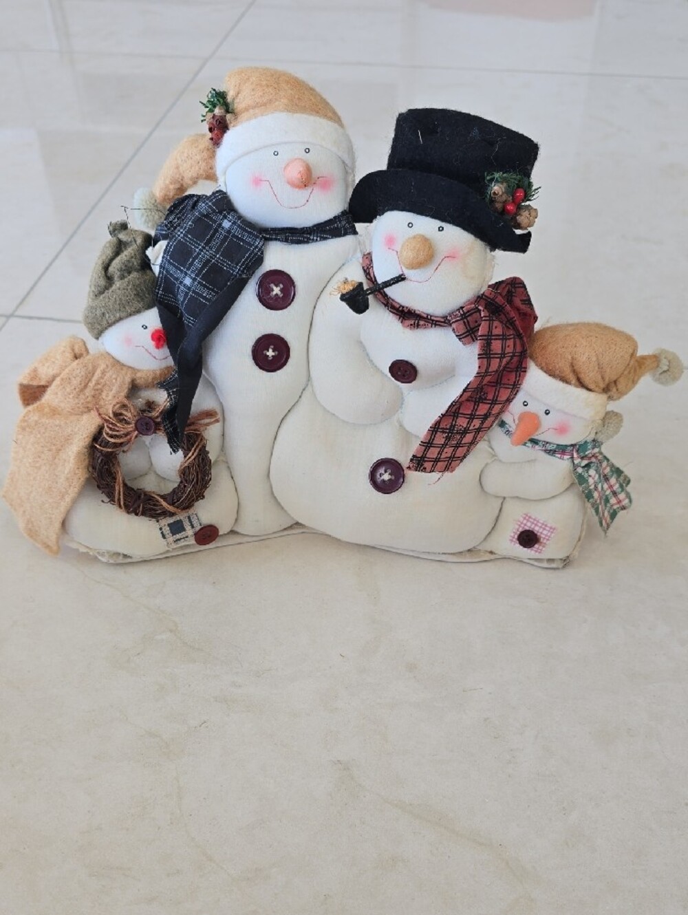 Festive Cream Snowman Family Holiday Decor